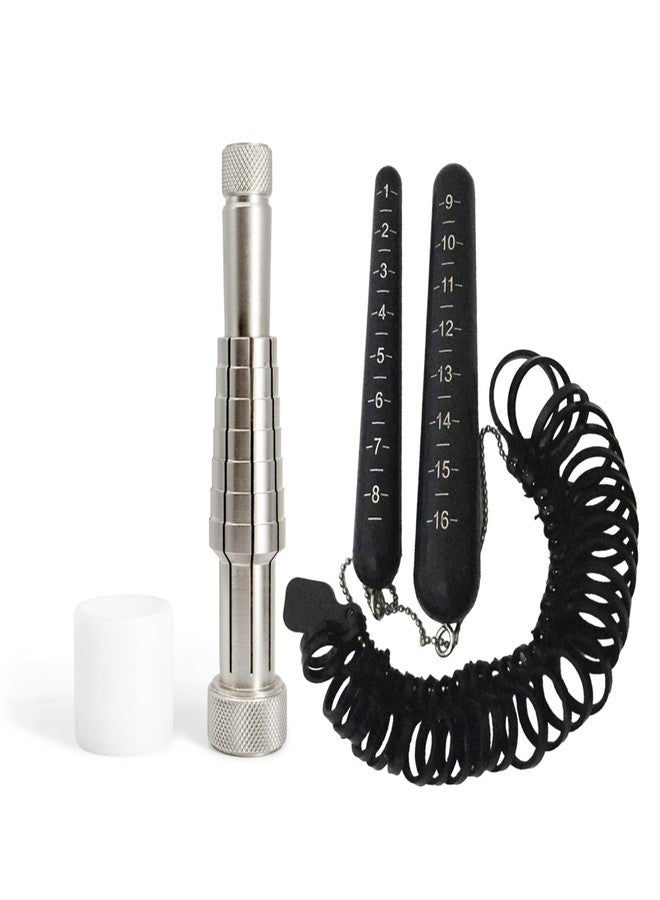 MegaCast Ring Stretcher Set with Ring Sizer Tool, Solid Steel Ring Size Adjuster & Finger Size Gauge Tool with Plastic Mandrel kit for Precise Ring Resizing and Measurement - Image 1
