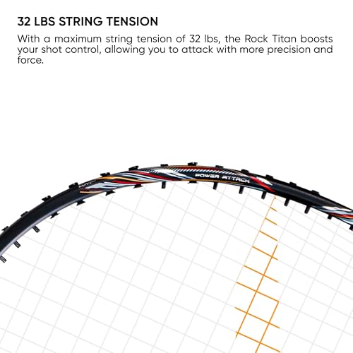 Hundred Carbon Graphite Rock Titan Strung Badminton Racket with Full Cover | 4U (80-84 Grams) | Maximum String Tension - 32lbs | VaporShaft 7mm Shaft | Head Heavy (Black) - Image 5