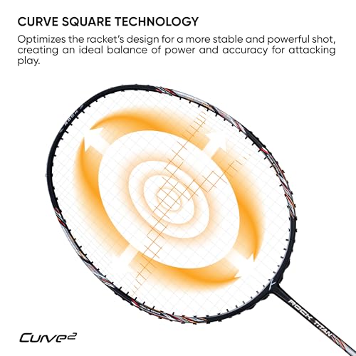 Hundred Carbon Graphite Rock Titan Strung Badminton Racket with Full Cover | 4U (80-84 Grams) | Maximum String Tension - 32lbs | VaporShaft 7mm Shaft | Head Heavy (Black) - Image 3