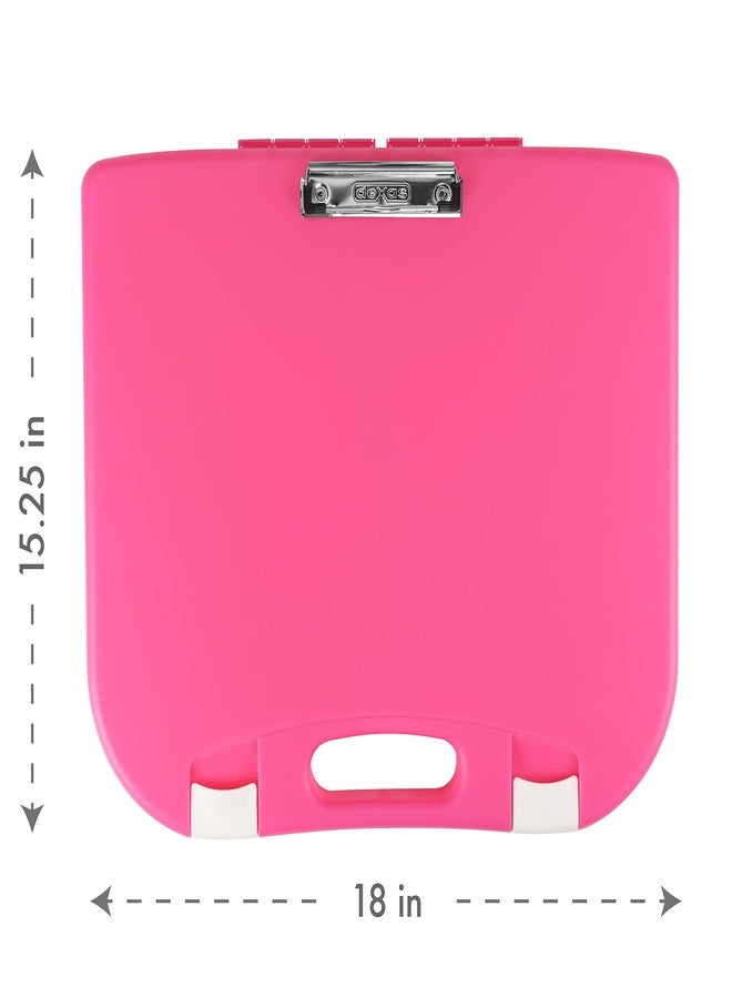 ديكساس طاولة محمولة من DEXAS مزودة بمساحة تخزين، ومقبض مدمج، ومشبك سلك خارجي، مقاس 18 بوصة × 15.25 بوصة × 1.38 بوصة، لون وردي مع مزلاج أبيض - Image 2