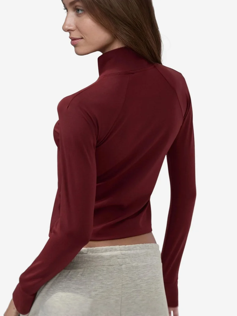 HICCUP Burgundy Red Fitted Knitted Turtleneck Active Top for Women | Best Price UAE