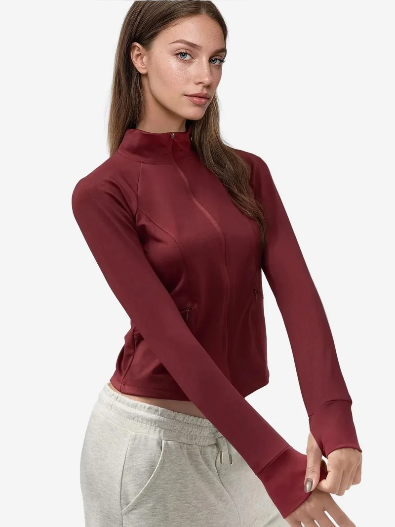 HICCUP Burgundy Red Fitted Knitted Turtleneck Active Top for Women | Best Price UAE