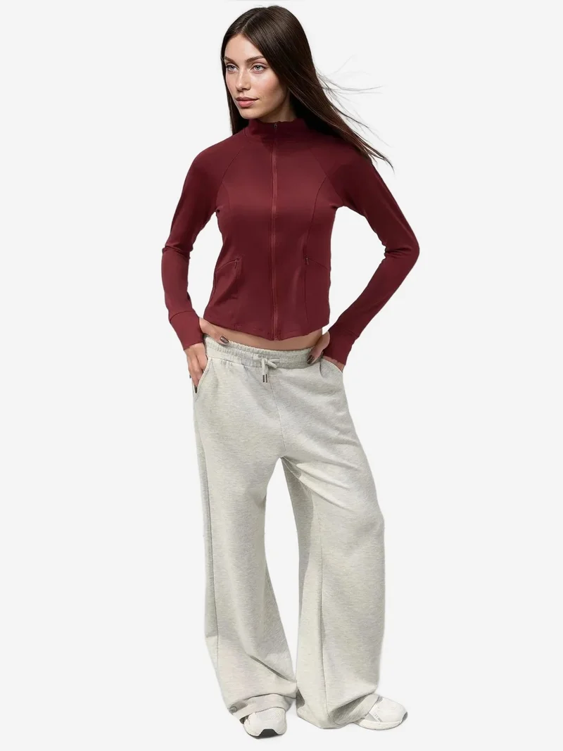 HICCUP Burgundy Red Fitted Knitted Turtleneck Active Top for Women | Best Price UAE