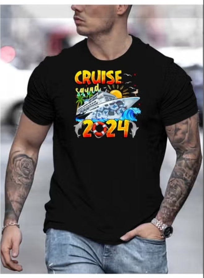 Men's 'CRUISE' Print Short Sleeve T-Shirt - Comfortable Crew Neck Tee for Outdoor Sports and Leisure Fashion Essential