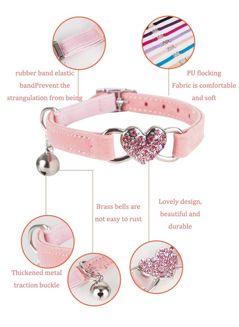 Generic - Heart Bling Cat Collar with Harness and Bell, Adjustable 8-10" for Kittens (Pink) - Image 1