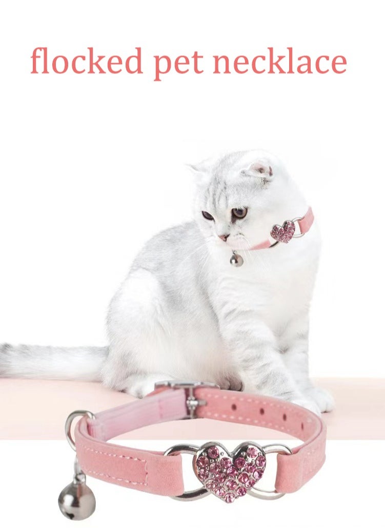Generic - Heart Bling Cat Collar with Harness and Bell, Adjustable 8-10" for Kittens (Pink) - Image 1