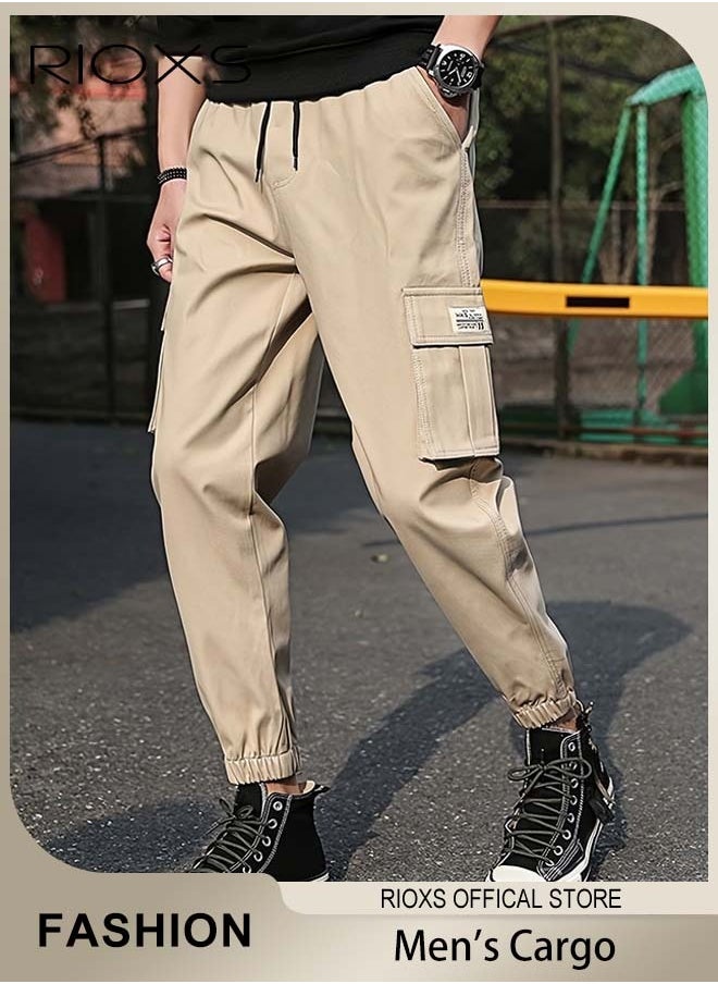 RIOXS Men's Cargo Regular Fit Pants Fashion Trousers Casual Workout Jogging Drawstring Pants With Multiple Pockets  - Image 1