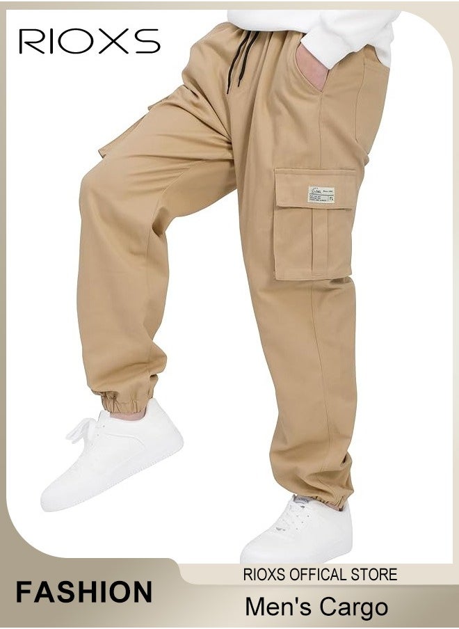 RIOXS Men's Cargo Regular Fit Pants Fashion Trousers Casual Workout Jogging Drawstring Pants With Multiple Pockets  - Image 3