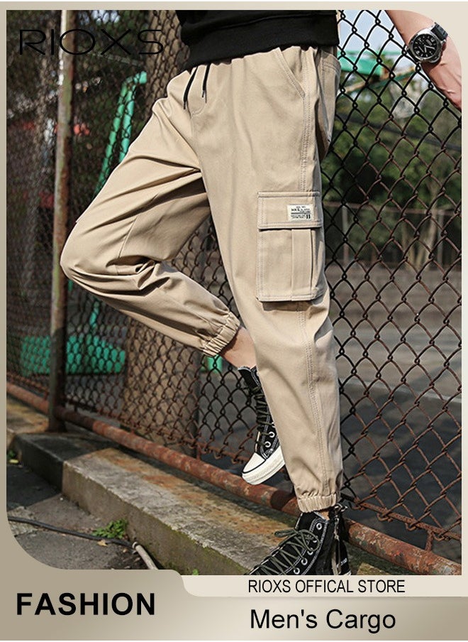 RIOXS Men's Cargo Regular Fit Pants Fashion Trousers Casual Workout Jogging Drawstring Pants With Multiple Pockets  - Image 2