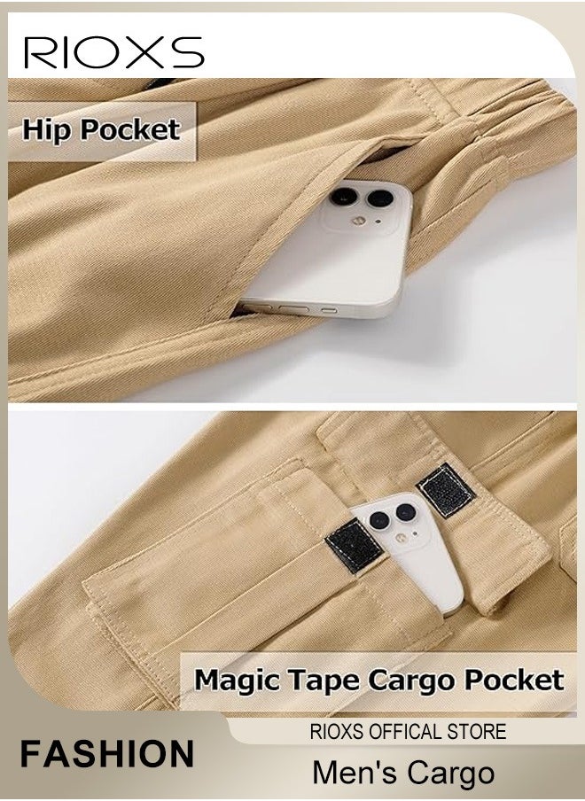 RIOXS Men's Cargo Regular Fit Pants Fashion Trousers Casual Workout Jogging Drawstring Pants With Multiple Pockets  - Image 5
