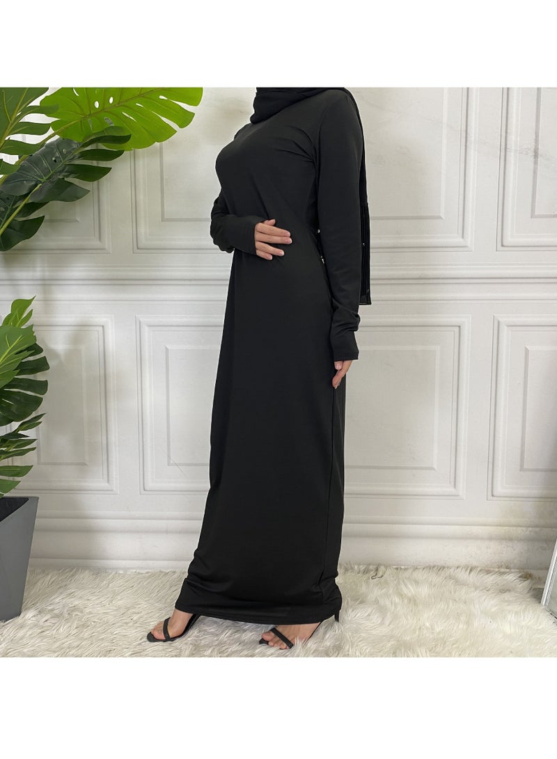 إسكدنيا Mock Neck Casual Abaya, Soft Breathable Long Sleeve Women Abaya Dress, Long Lasting Comfortable Normal Muslim Women Islamic Dress for Prayer, Daily Wear, Occasion Wear, ( Size M, Brown) - Image 3