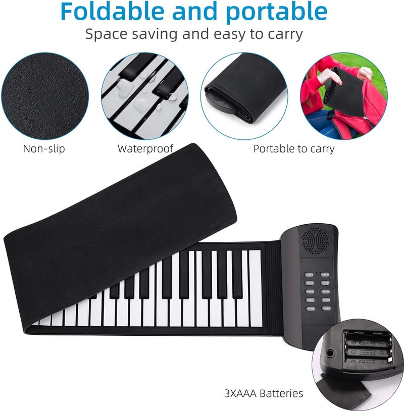 Lujex Roll Up Piano, Portable Silicone Keyboard Perfect for Beginners, Safe Material, Headphone Jack for Quiet Practice, 16 Tones & Record Function, Foldable for Travel (Black) - Image 5