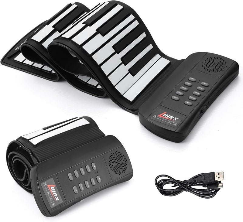 Lujex Roll Up Piano, Portable Silicone Keyboard Perfect for Beginners, Safe Material, Headphone Jack for Quiet Practice, 16 Tones & Record Function, Foldable for Travel (Black) - Image 1
