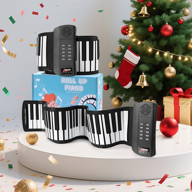 Lujex Roll Up Piano, Portable Silicone Keyboard Perfect for Beginners, Safe Material, Headphone Jack for Quiet Practice, 16 Tones & Record Function, Foldable for Travel (Black) - Image 2