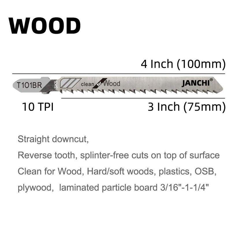 Jianchi 50 عبوة من شفرات المنشار الكهربائي T101BR T-Shank - مجموعة شفرات منشار 4 بوصة 10 أسنان لكل بوصة - مصنوعة من الفولاذ الكربوني عالي السرعة، لقطع الخشب والبلاستيك بدقة ونظافة - Image 5