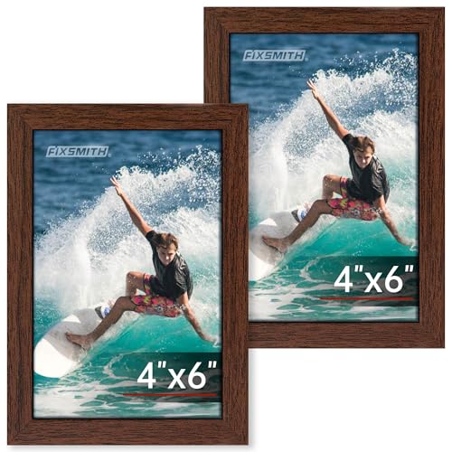 FIXSMITH 4x6 Picture Frame Set of 2 Photo Frame 4x6 with HD Plexiglass Brown Picture Frames Collage for Tabletop or Wall Display - Image 1