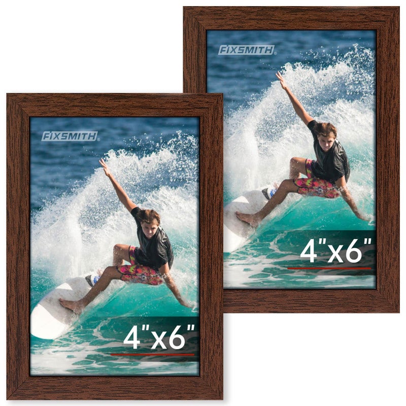 FIXSMITH 4x6 Picture Frame Set of 2 Photo Frame 4x6 with HD Plexiglass Brown Picture Frames Collage for Tabletop or Wall Display - Image 2