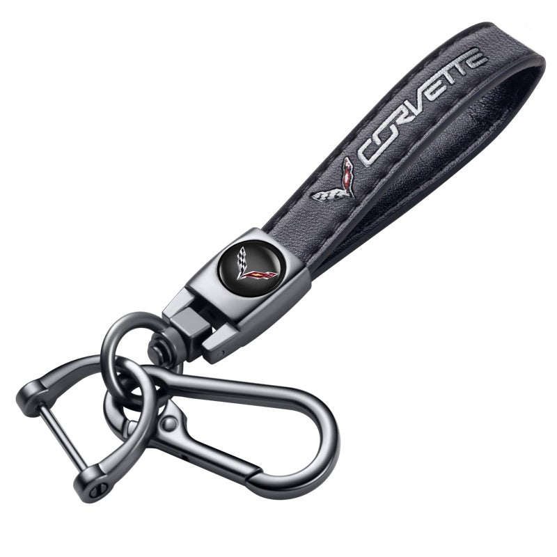 TACOMA Genuine Leather Car Key Chain for Corvette C4 C6 C5 C7 C8 Z06 KeyChain for Men and Women Family Present Key Ring Accessories Black - Image 1