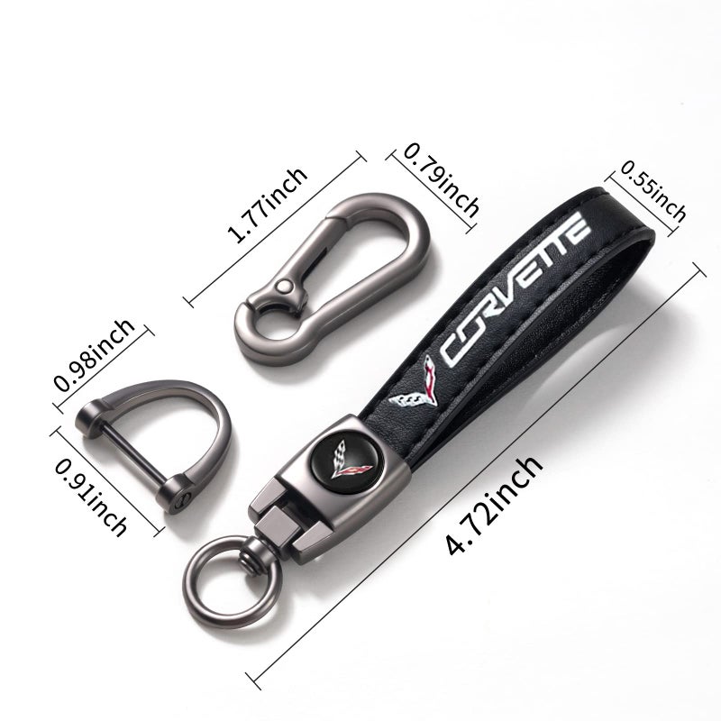 TACOMA Genuine Leather Car Key Chain for Corvette C4 C6 C5 C7 C8 Z06 KeyChain for Men and Women Family Present Key Ring Accessories Black - Image 5