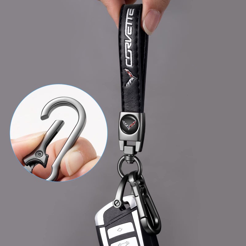 TACOMA Genuine Leather Car Key Chain for Corvette C4 C6 C5 C7 C8 Z06 KeyChain for Men and Women Family Present Key Ring Accessories Black - Image 3