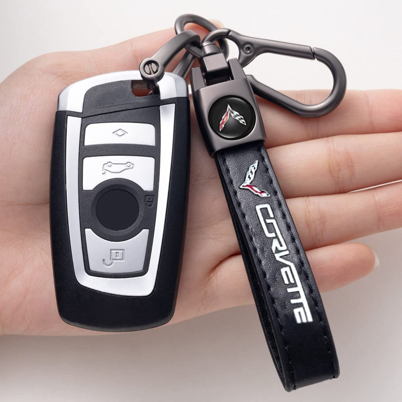 TACOMA Genuine Leather Car Key Chain for Corvette C4 C6 C5 C7 C8 Z06 KeyChain for Men and Women Family Present Key Ring Accessories Black - Image 2