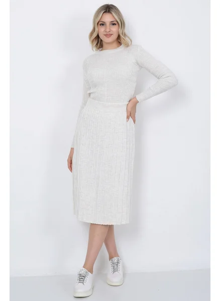 لوغمو Women's Knitwear Pleated Skirt Hair Braided Sweater Set Oversize Stone