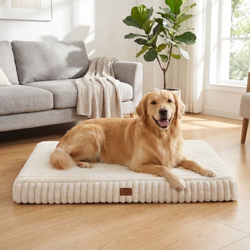 DOPEDIO Orthopedic Dog Bed for Large Dog Waterproof Pet BedNonSlip Bottom and EggCrate Foam with Removable Washable Cover Crate BedCream36x27x3 - Image 1