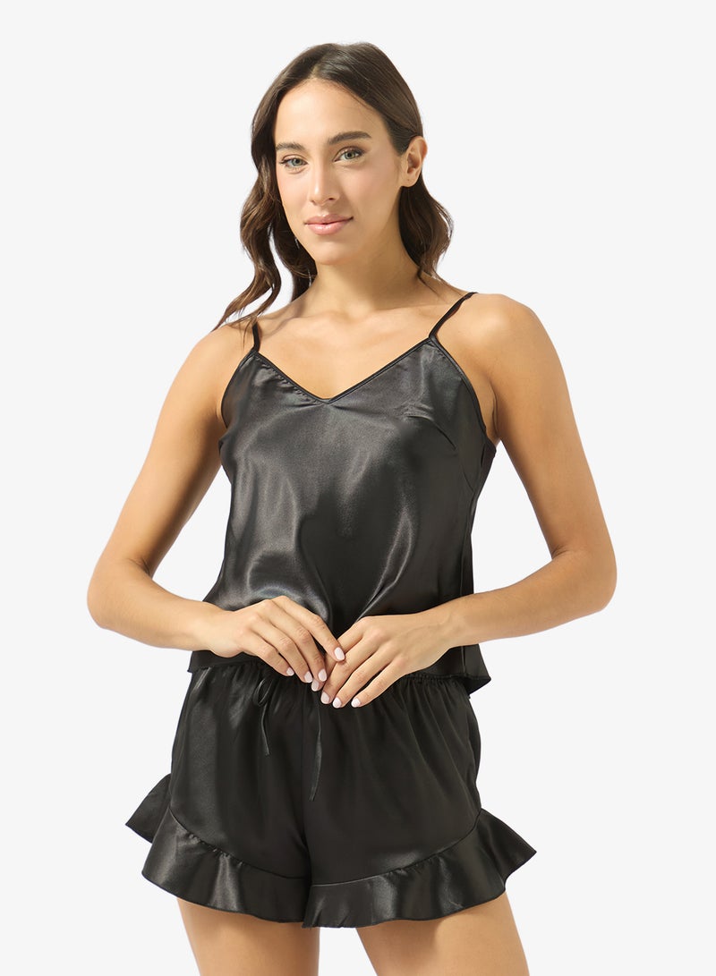 Ginger Satin Cami Top & Frill Detail Short Set - Image 3