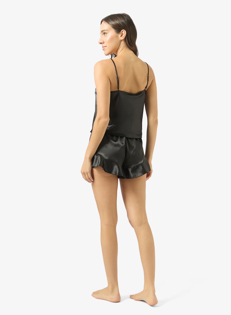 Ginger Satin Cami Top & Frill Detail Short Set - Image 2