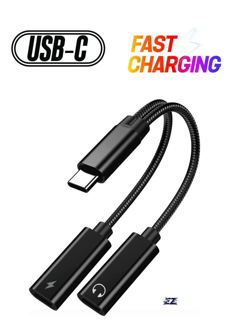 ELTRAZONE USB Type C to Dual USB C Female Audio Adapter & Charger Splitter - 2-in-1 Headphone & Charging Aux Cable for Samsung Galaxy S24/S24+/S24 Ultra/S23/S23+/S23 Ultra/S22 Ultra/S22+/S22 - Fast Charging & High-Quality Audio, Durable, Compact Design (Black) - Image 1