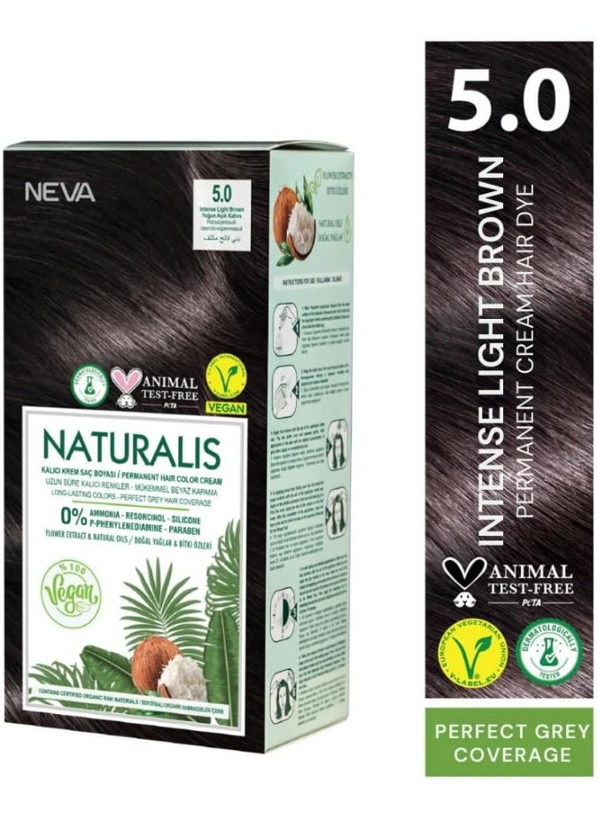 NEVA Naturalis Permanent Hair Dye Set, Vegan,100% Gray Coverage, Organic, No Harmful Chemicals, GMO-Free, Long-Lasting Shine, INTENSE LIGHT BROWN - 5.0 - Image 2