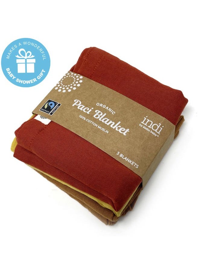 Kishu Baby - Indi Fair Trade & GOTS Certified Organic Cotton Pacifier Blanket Set (Rust, Mustard, Caramel) - Image 1
