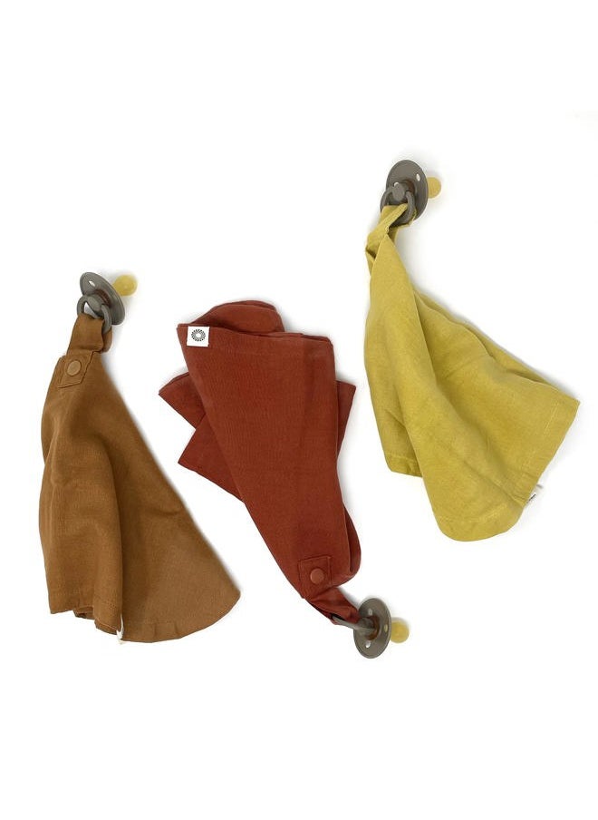 Kishu Baby - Indi Fair Trade & GOTS Certified Organic Cotton Pacifier Blanket Set (Rust, Mustard, Caramel) - Image 1