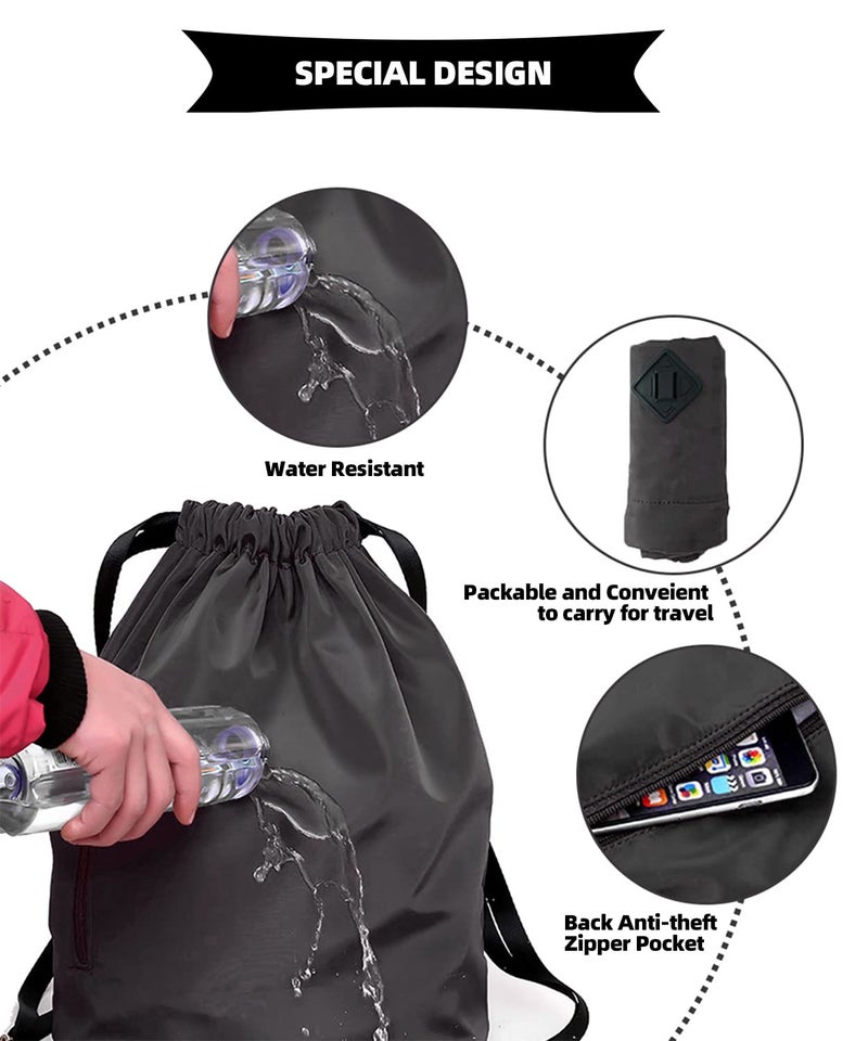 Peicees Waterproof Drawstring Sport Bag Lightweight Sackpack Backpack for Men and Women(Black) - Image 4