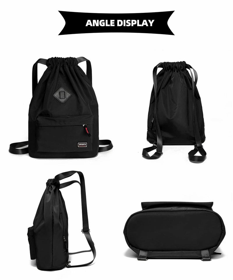 Peicees Waterproof Drawstring Sport Bag Lightweight Sackpack Backpack for Men and Women(Black) - Image 5