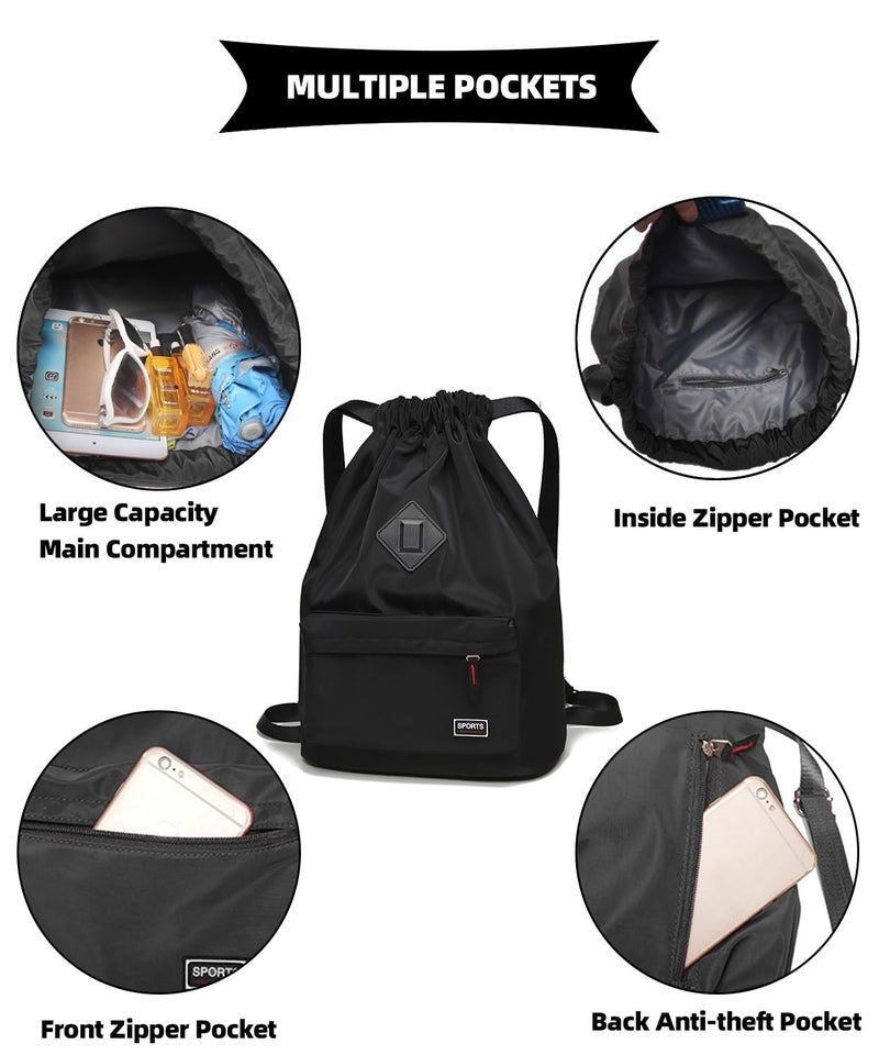 Peicees Waterproof Drawstring Sport Bag Lightweight Sackpack Backpack for Men and Women(Black) - Image 3