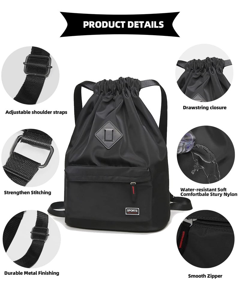 Peicees Waterproof Drawstring Sport Bag Lightweight Sackpack Backpack for Men and Women(Black) - Image 2