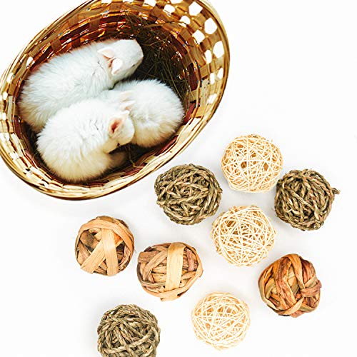 Bac-kitchen 9 Pcs Small Animals Play Balls Rolling Activity Chew Toys Gnawing Treats for Rabbits Guinea Pigs Chinchilla Bunny Natural Balls, Pet Cage Entertainment Accessories (9 Pcs) - Image 4