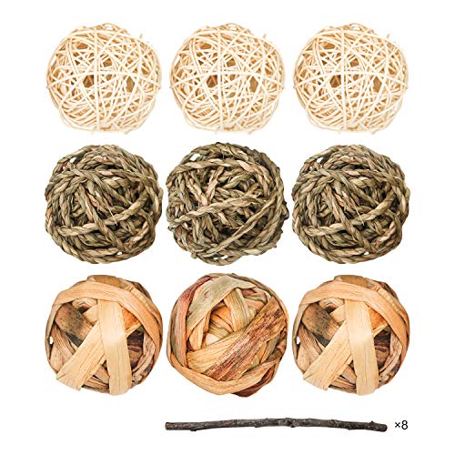 Bac-kitchen 9 Pcs Small Animals Play Balls Rolling Activity Chew Toys Gnawing Treats for Rabbits Guinea Pigs Chinchilla Bunny Natural Balls, Pet Cage Entertainment Accessories (9 Pcs) - Image 1