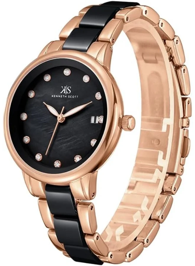 KENNETH SCOTT Kenneth Scott Women's PC21J Movement Watch, Analog Display and Alloy and Acetate Plastic Strap - K24503-RCBM