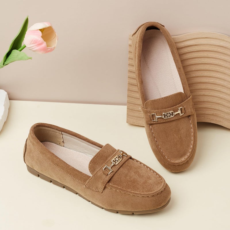 DeYashopin Women's Loafer Shoes Leisure Slip On Work Shoes Comfort Walking Flats Tan 8 - Image 3