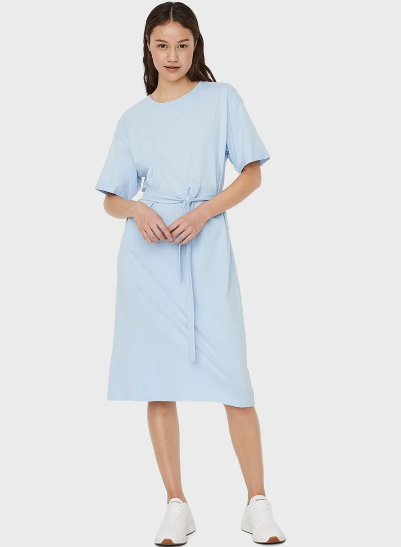 VERO MODA Crew Neck Belted Dress