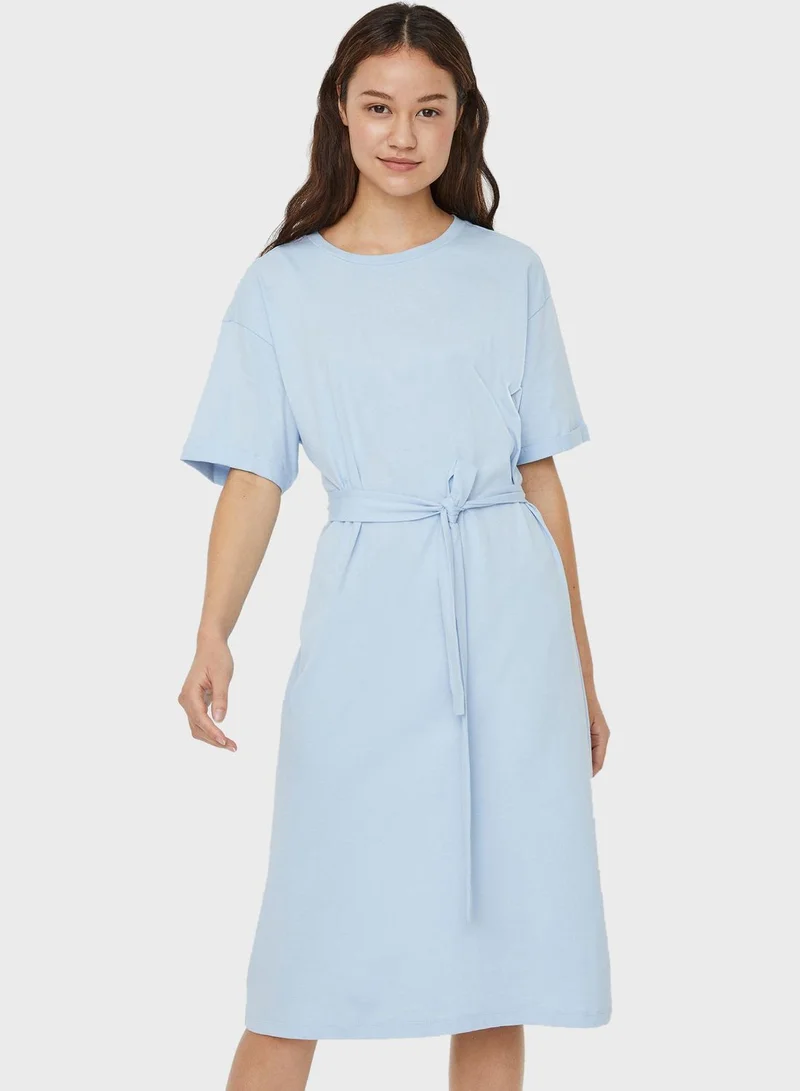 VERO MODA Crew Neck Belted Dress