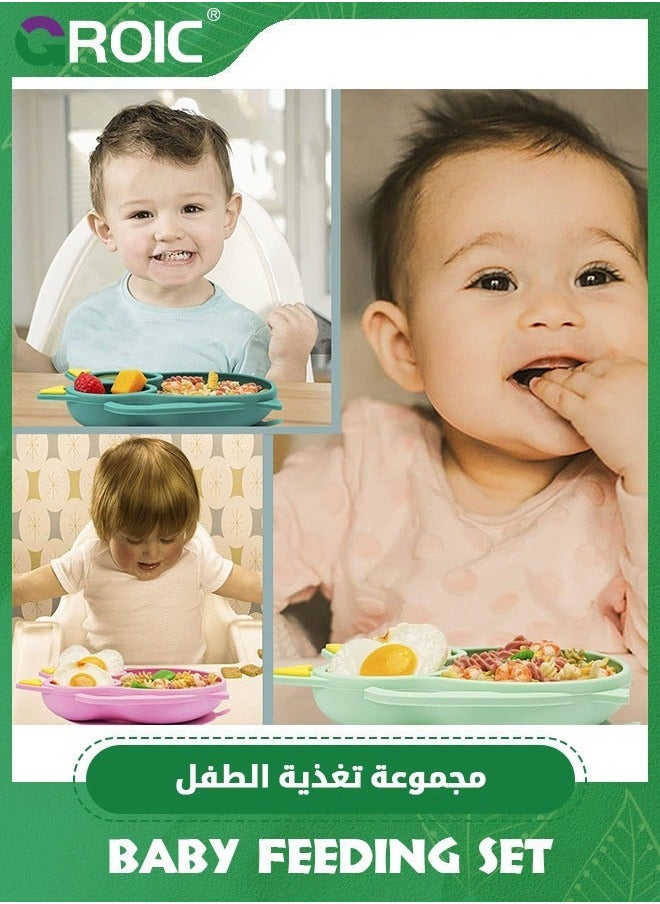 GROIC - Suction Plate for Baby, Silicone Divided Plates with Toddlers, Baby Spoon Fork Set Toddler Dishes Kids and Utensils,Baby Cutlery - Image 1