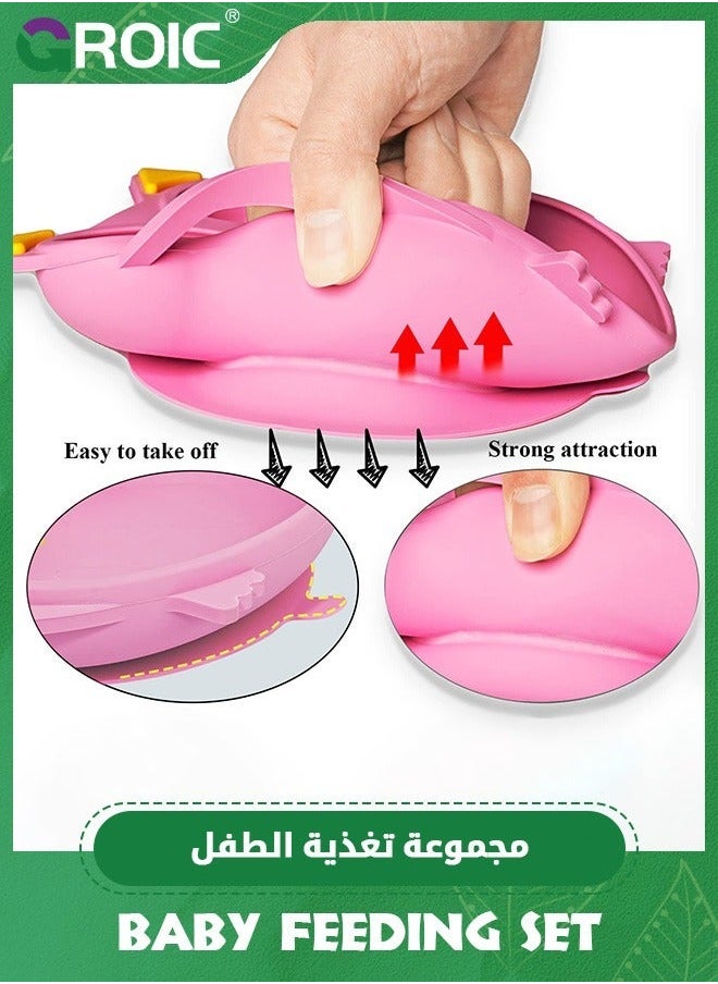 GROIC - Suction Plate for Baby, Silicone Divided Plates with Toddlers, Baby Spoon Fork Set Toddler Dishes Kids and Utensils,Baby Cutlery - Image 1