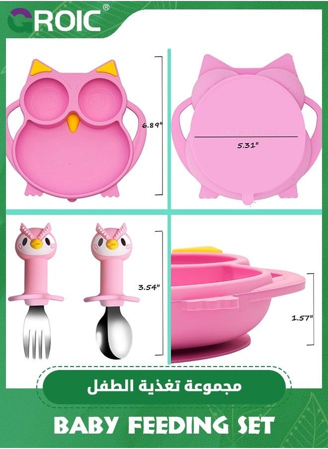 GROIC - Suction Plate for Baby, Silicone Divided Plates with Toddlers, Baby Spoon Fork Set Toddler Dishes Kids and Utensils,Baby Cutlery - Image 1