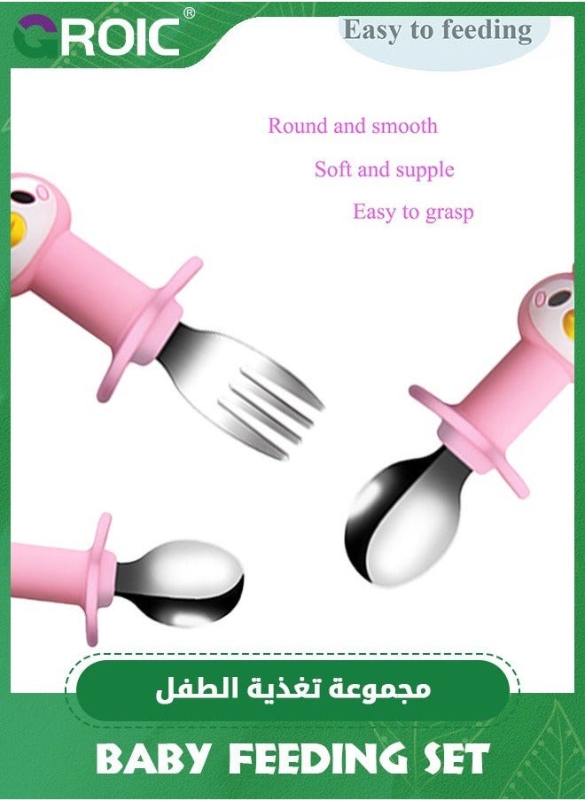 GROIC - Suction Plate for Baby, Silicone Divided Plates with Toddlers, Baby Spoon Fork Set Toddler Dishes Kids and Utensils,Baby Cutlery - Image 1