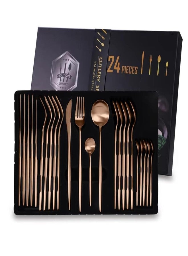 Takositio Silverware Set | 24-Piece Satin Finish French Style Stainless Steel Flatware | Elegant Giftable Box | Dishwasher Safe Cutlery for Home, Restaurants & Corporate Gifting (Rose Gold) - Image 1