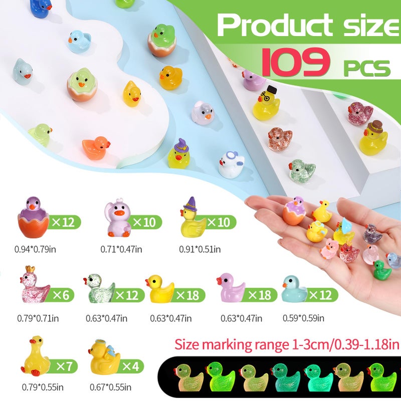 ggstddup 109pcs مضيئة البسيطة الراتنج البط 10 سلسلة بطة صغيرة السائبة توهج في الظلام لطيف البط الصغيرة الراتنج المنمنمات لحديقة خرافية دمية حوض السمك بوعاء كعكة توبر مصغرة المناظر الطبيعية - Image 2