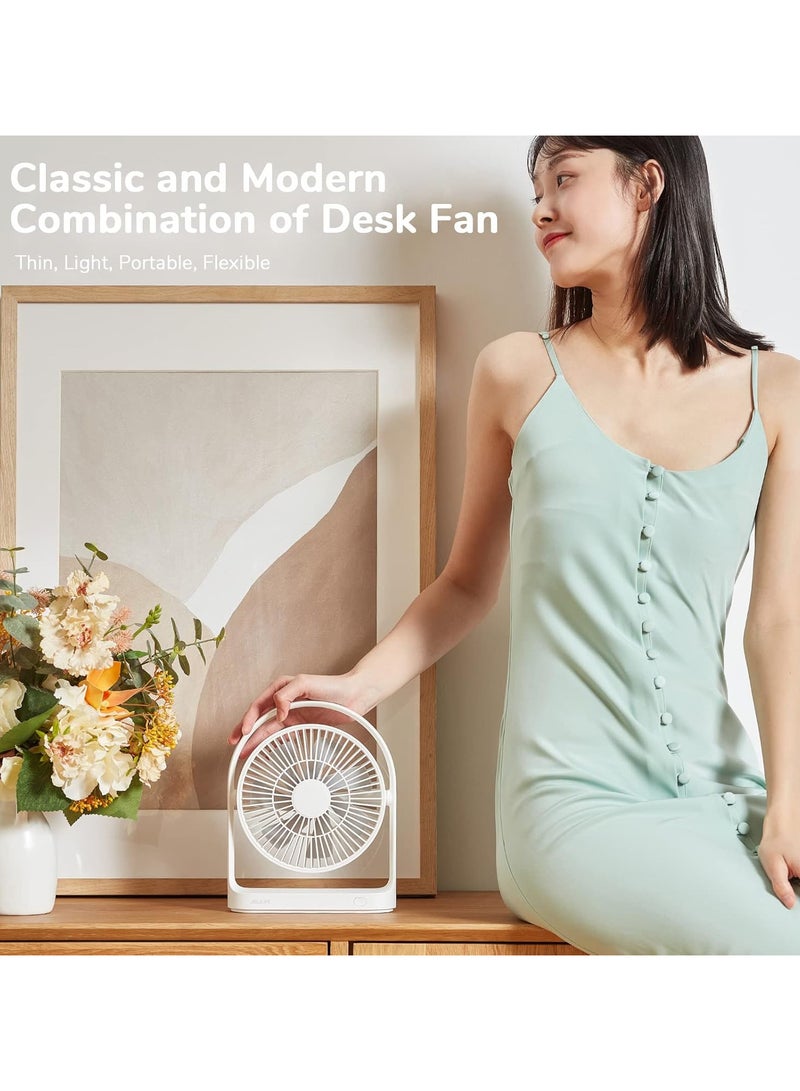 JISULIFE مروحة مكتب JISULIFE، مروحة محمولة صغيرة تعمل بالبطارية مع 4 سرعات، أقصى 15 ساعة، تدفق هواء قوي، هادئة للغاية، مروحة كهربائية قابلة لإعادة الشحن USB بسعة 4000mAh للمكتب/الغرفة/السفر - أبيض - Image 5